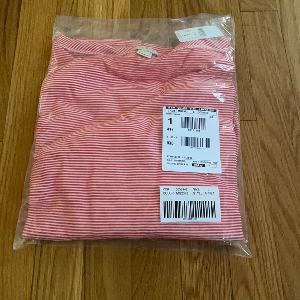 J Crew Red and white striped Bell-sleeve t-shirt